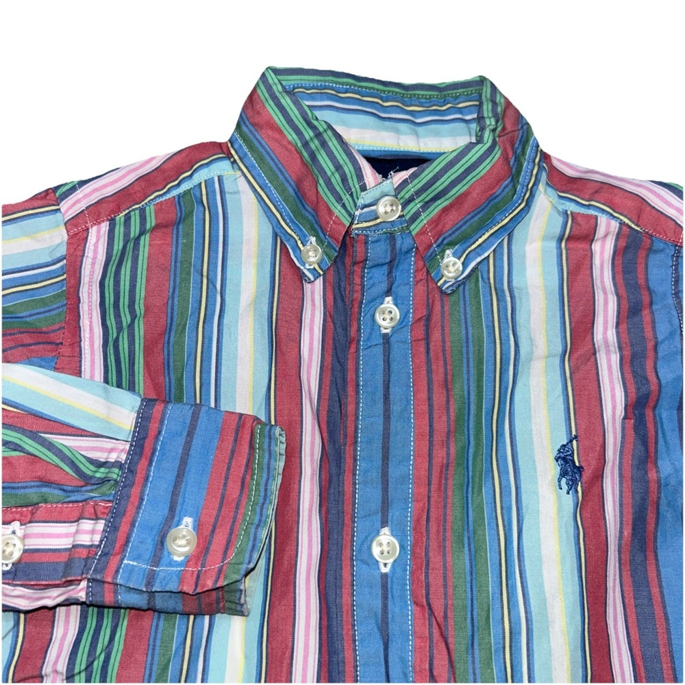 Polo Ralph Lauren Button Down Long Sleeve,‎ Size 2/2T, Multicolor Stripes